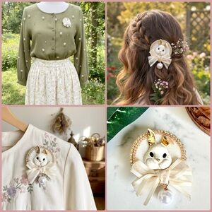 2/$30🌵 White Rabbit Bunny Hair Clip Brooch Lapel Pin Hair Accessory Cottagecore